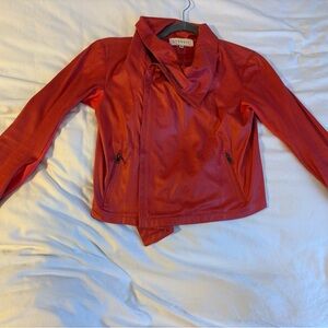Georgie Faux Leather Moto Jacket – Coral/Red – Size Medium